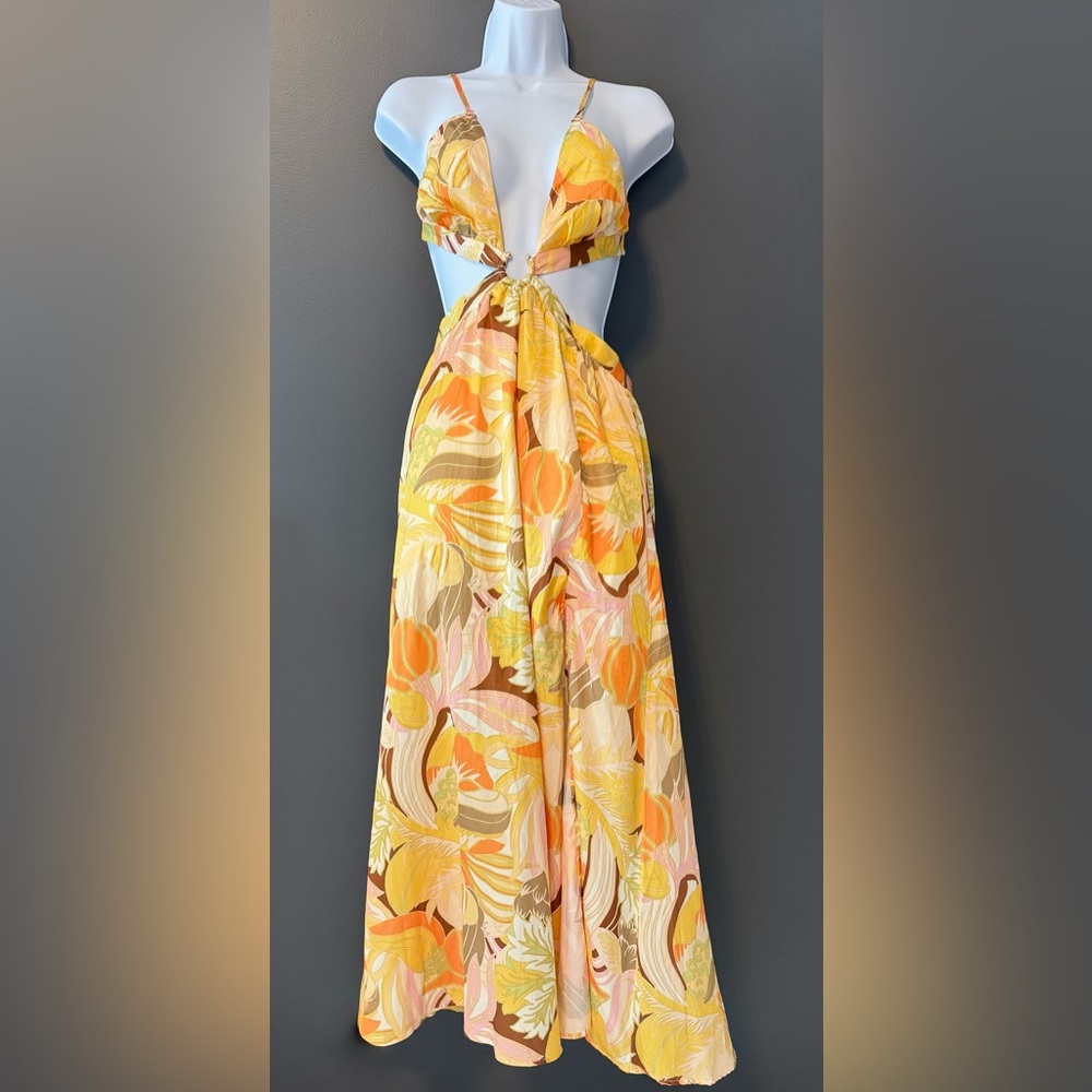 Hello Molly Yellow & Orange Floral Cutout Maxi Dress